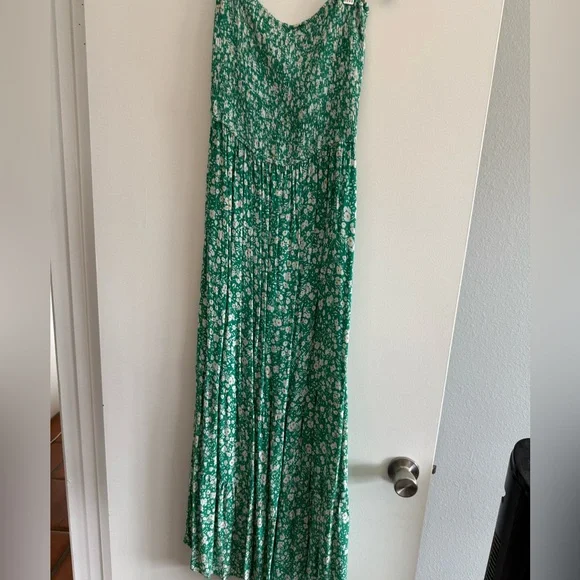 Green Floral Strapless Maxi Dress Size L - Picture 5 of 6